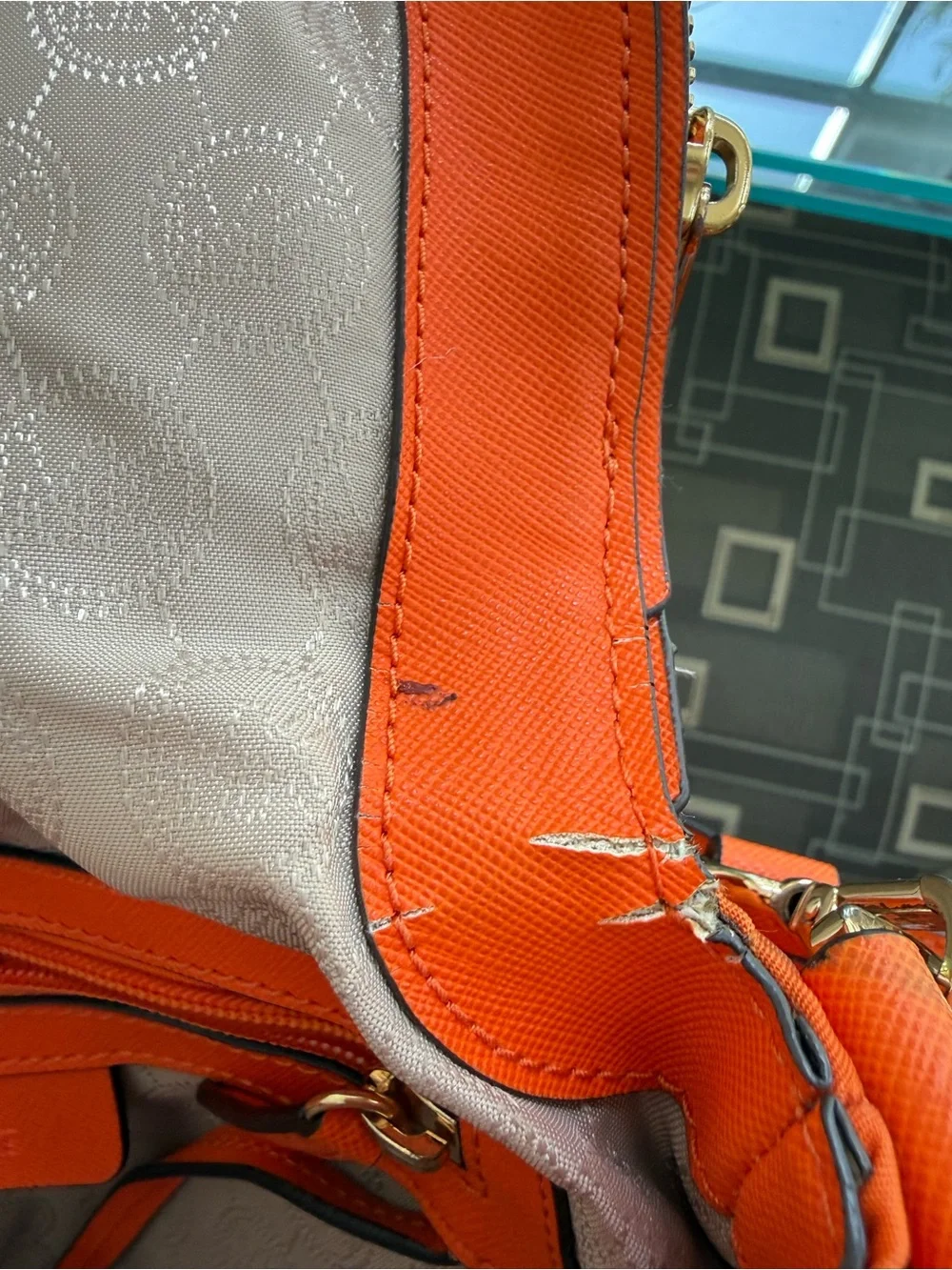 Michael Kors Bright Orange Shoulder Bag with Gold Hardware